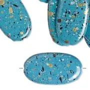 Vintage 80s Turquoise Blue Paint Spattered Retro Cool 29mm Oval Beads 10 pcs