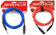 Red and Blue Rockville 10' Female Rean XLR to 1/4'' TRS Balanced Cables OFC