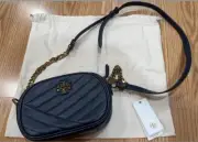 NWT Tory Burch Kira Small Chevron Leather Camera Bag Crossbody ROYAL NAVY $358