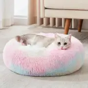 Calming Donut Dog Bed for Cats & Small Dogs, Anti-Anxiety Plush Round Bed, Faux
