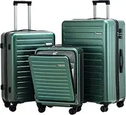 [TydeCkare] 3Pcs (20/24/28) Luggage Set, HardShell Lightweight Only 20" with Front Pocket, 21.65*15.35*7.87" Fits Overhead Cabin, 24" (26*17.7*10.2") and 28" (19.68*11.81*29.92") Checked Luggage, Green