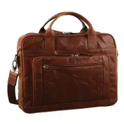 Pierre Cardin Rustic Leather Computer/Business Carry On Travel Bag Chestnut