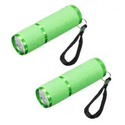 9 LED Glow in Dark Flashlights, 2 Pcs Mini Aluminum Flashlight, Green