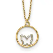 14K Yellow & Rhodium W/Rhodium Butterfly In Circle Necklace