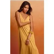 Deep Mustard Floaty Woven Low Back Maxi Dress, Mustard