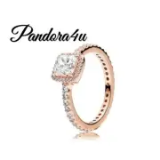 PANDORA Ring 14K Rose GP Timeless Elegance Square Sparkle Size-652 New Tags BX