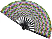 [Geardeangloow] Rave Folding Hand Fan Fluorescent Effects Display for Bars Festivals Theater Style C
