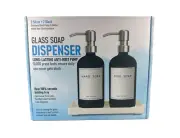 Glass Soap Dispenser in Black, Comes w/2 Stainless + 2 Black Pump + Ceramic Tray