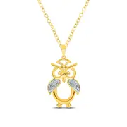 Natural Diamond Accent Owl Pendant in Sterling Silver with 14K Gold Plate