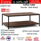 Artiss Coffee Table Wooden Rustic Vintage Storage Shelf Metal Frame Black New