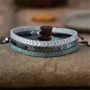 Hematite Arrowhead Stone Beaded Braided Bracelet for Protection Courage Handmade
