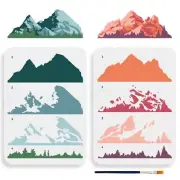 2pcs Layered Mountain Stencil 11.7×8.3inch Large Nature Mountain Forest Stenc...