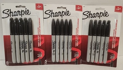 15 pack SHARPIE Permanent Marker Fine Point tip Black color ink set lot