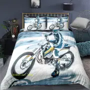 Single/Double/Queen/King Bed Quilt Doona Duvet Cover Linen Motorbike Light Blue
