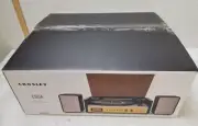 Crosley CR7017B-BK Coda Shelf System Bluetooth Record Player Black/Gold