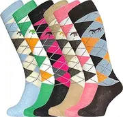 [EQUESTRIAN SOCKS] Ladies Girls Knee High Equestrian Argyle Diamond Horse Riding Socks UK Size 4-7