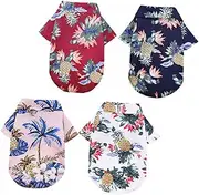 ERINGOGO 4pcs Casual Pet Summer Shirts Breathable Button Down Blouses for Dogs Cats for Beach Pool Parties and Camping Pineapple Design