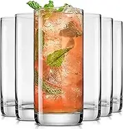 JoyJolt Faye 13oz Highball Glasses, 6pc Tall Glass Sets. Lead-Free Crystal Glass Drinking Glasses. Water Glasses, Mojito Glass Cups, Tom Collins Bar Glassware, and Mixed Drink Cocktail Glass Set