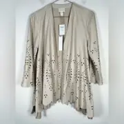 Chico’s Women’s NWT Size 1 (Medium) Faux Suede Cutwork Drape Jacket