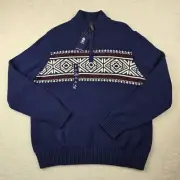 Izod Fairisle Quarter Zip Sweater Men's M Medieval Blue Knit Pullover Winter