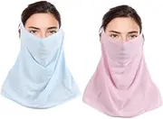 Parliky 2Pcs UV Protection Face Scarf Breathable Sunscreen with Earloop for Outdoor Activities Comfortable and Stretchy Neck Cover Pink