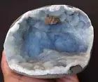 CALCITE CLUSTER IN BLUE CHALCEDONY GEODE BASE # 0719