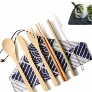 Bamboo Cutlery Set Cloth Bag Eco-friendly Travel Reusable Portable