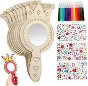 TOBBOMEY 1 Set Wooden Retro Decor Hand Mirror Mermaid Ornament DIY Wood Mirror Craft Princess Crafts Handheld Mirror with Handle Princess DIY for Boxwood