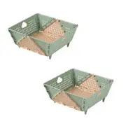 Catzon 2 Pcs Collapsible Colander Plastic BPA-Free for Pasta Fruit Vegetables-Green Apricot