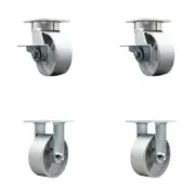 5 Inch KP Semi Steel Cast Iron Caster Set with Ball Bearings 2 Brakes 2 Rigid