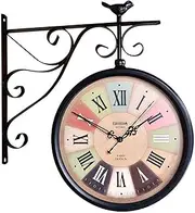 Retro Double-Sided Wall Clock, Double-Sided Wall Clock Station Retro Dial with Stem Fixing Pendulum for Indoor and Outdoor Home Garden