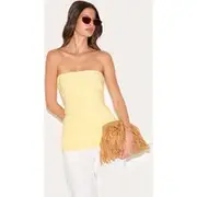 Lemon Double Layer Slinky Ruched Bandeau Longline Top, Lemon