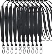 YMWALK 10 Pcs Black Lanyard Neck Strap Office Nylon Flat Lanyards with Metal Swivel Hooks Clips for ID Card Holder