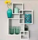 White Decorative Wall Mount Floating Intersecting Cube Accent Shelf 3170 New