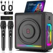 Karaoke Machine with 2 Microphones, Portable Bluetooth 5.3 Speaker with Bass/Tre