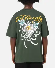 [ED HARDY] Ed Hardy Golden Bloom T-shirt Pine Green - Size L L Pine Green