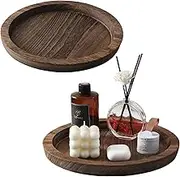 MOOKOMI Set of 2 Rustic Round Wooden Tray - Bathroom Tray Countertop, Candle Tray, Table Centerpieces, and Round Tray for Home Décor (11.2")
