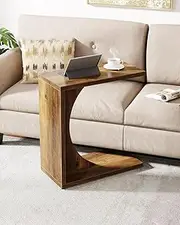 Tribesigns C-Shaped End Table for Couch, Side Table for Small Space, Sofa Tray Table for Living Room, Bedroom, Rustic Brown (1)