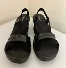 Women's Skechers Black Slip On Sling Back Crisscross Wedge Heel Sandals SIZE 9