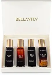 BellaVita Luxury Mens Perfume Gift Set (4x20ml)| Vanilla Perfume for Men | KLUB, OUD, CEO, GOAT Scents | Woody, Aromatic Fragrance | Ideal Cologne Gifts for Men, Mens Travel Cologne Perfume