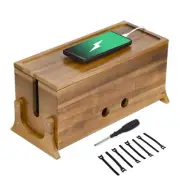 Acacia Wood Extra Large Cable Management Box Cord Organizer Box-Cable Box Org...