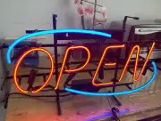 Vintage NEON OPEN Hand Blown Glass Sign with Wall Mount Hang Fixture 24" Length