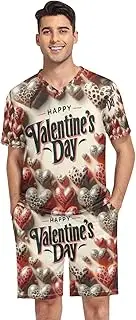 [GAIREG] Men's Pajamas Set Short Sleeve 2 Piece Sleepwear with Pockets S-XXL, Happy Valentine's Day Leopard Hearts, Large
