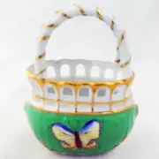 BUTTERFLY GREEN BASKET by Herend 3.75" tall NEW NEVER USED made in Hungary