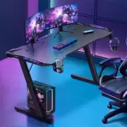 120Cm RGB Gaming Desk with LED Lights, Black PC Computer Desk Z Shaped Ergonomic