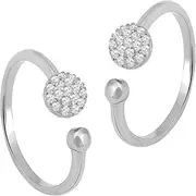 [Aheli] Silver Plated CZ Studded Adjustable Toe Ring Fancy Bichiya Jewellery for Women, Brass, No Gemstone