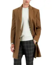 Kenneth Cole Reaction Mens Classic fit Overcoat Coat 40 S Beige Solid