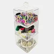 ZEQIDOU Hair Accessories Organizer, Tie Organizer for Girls, Acrylic Accessory Holder, Ponytail and Scrunchie Storage Container, Clear 3 Stackable Holder With Lids for Organizing