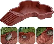 MLKLDOU Turtle Bathing Pool with Ramp Reptile Feeding Dish Water Pot Landscape Fish Tank Decoration Bowl,Lizard Gecko Turtle Bathing Pool for Aquatic Climbing Pet
