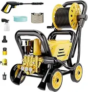 Electric Pressure Washer with Filter Port, 15Mpa Boost 720L/H Flow Power Washer 10M Thick Explosion-Proof Pipe with Wheels for Cars/Fences/Driveways/Home/Patios